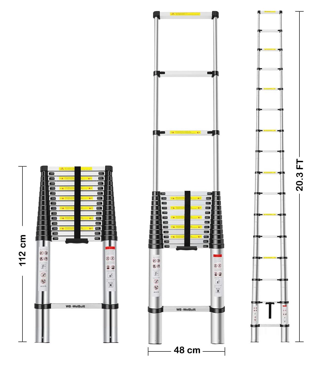 Aluminium Telescopic Ladder | En131 Certified Foldable Multipurpose Step Ladder for Home & Outdoor Use (20.5 Feet)-Ladders-Welbuilt Products-Aman Overseas