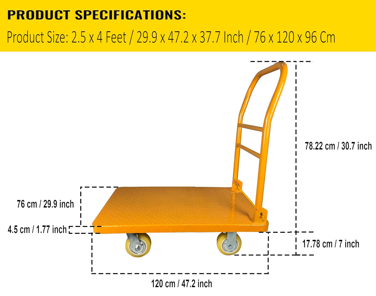 Welbuilt 700 kg Capacity Heavy Duty Iron Platform Trolley with 360° Degree Swivel Wheels - Yellow-Trollays-Welbuilt Products-Aman Overseas
