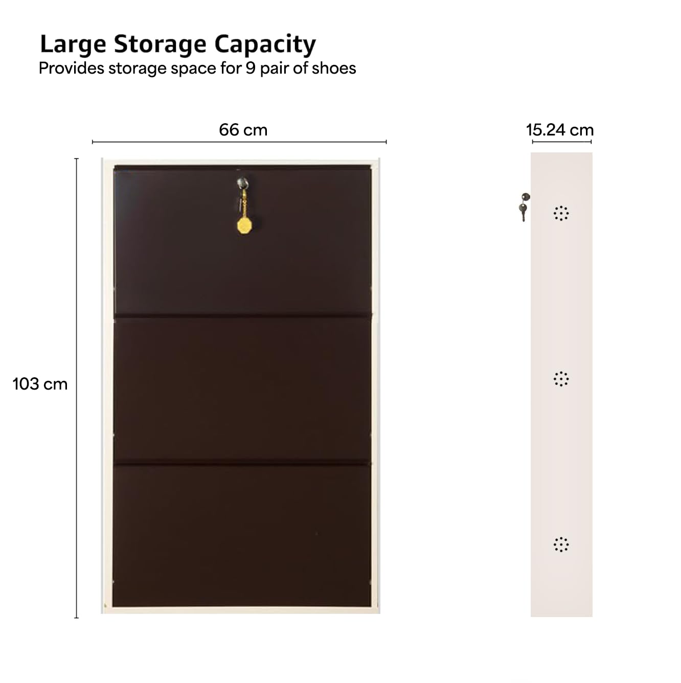 26" Wall Mounted Metal Shoe Rack 3 Door | 9 Pairs Footwear | Shoe Chappal Stand Organizer with Lock