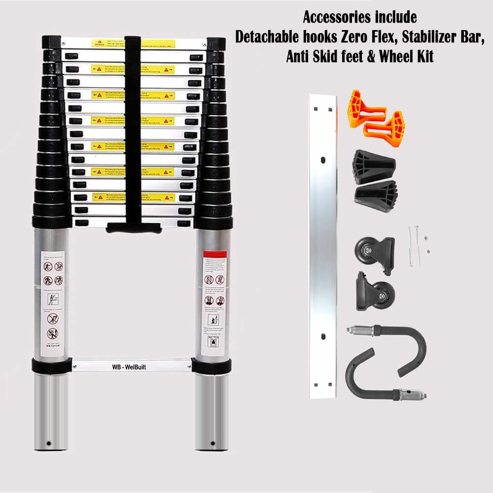 Aluminium Telescopic Ladder | En131 Certified Foldable Multipurpose Step Ladder for Home & Outdoor Use (20.5 Feet)-Ladders-Welbuilt Products-Aman Overseas