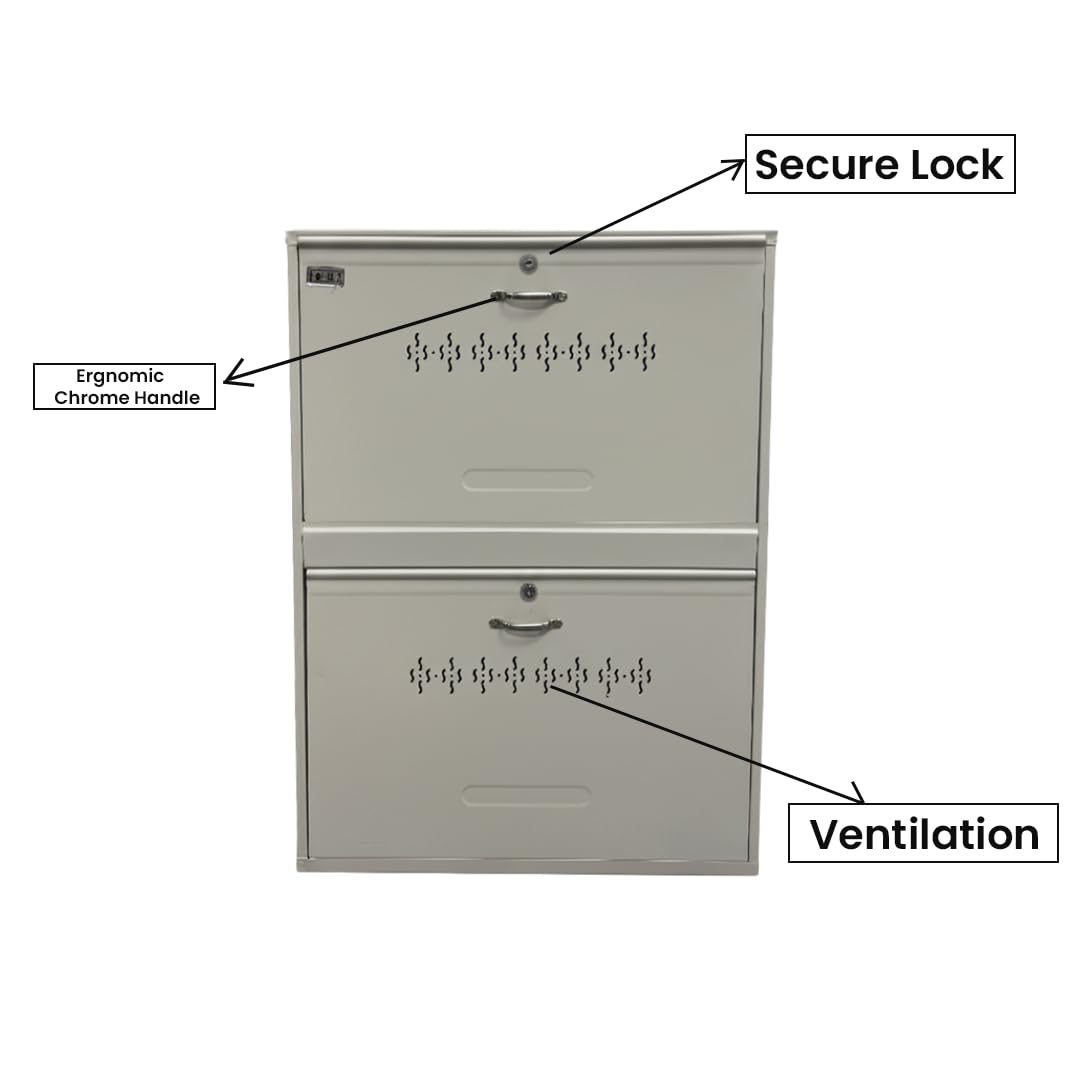 Double Decker Metal Shoe Rack for Home | Capacity-12, Pairs, 2 Door 4 Shelf | H-34, W-26, D-9.5" (inches)| Shoe Cabinet for Home with Lock | Wall Mount - DIY | 100% Powder Coated | White