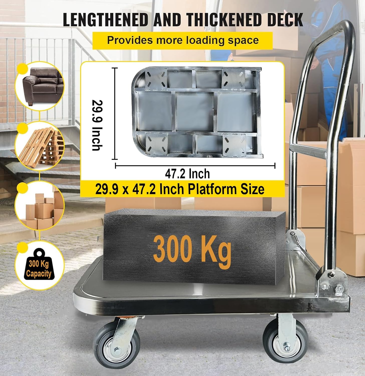Welbuilt 300 Kg Capacity Stainless Steel Foldable Platform Trolley with 360 Degree Swivel Wheels-Trollays-Welbuilt Products-Aman Overseas