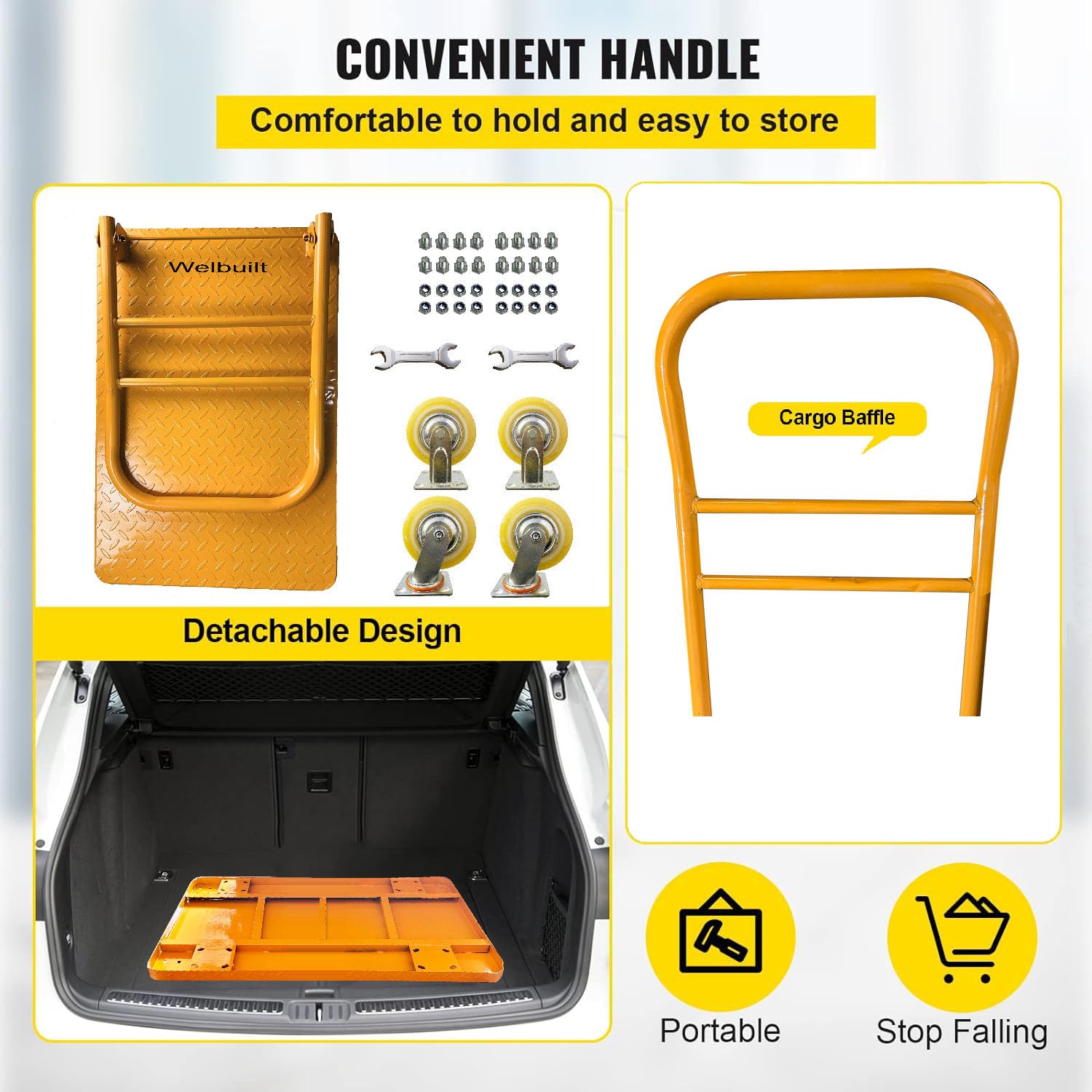 Welbuilt 700 kg Capacity Heavy Duty Iron Platform Trolley with 360° Degree Swivel Wheels - Yellow-Trollays-Welbuilt Products-Aman Overseas