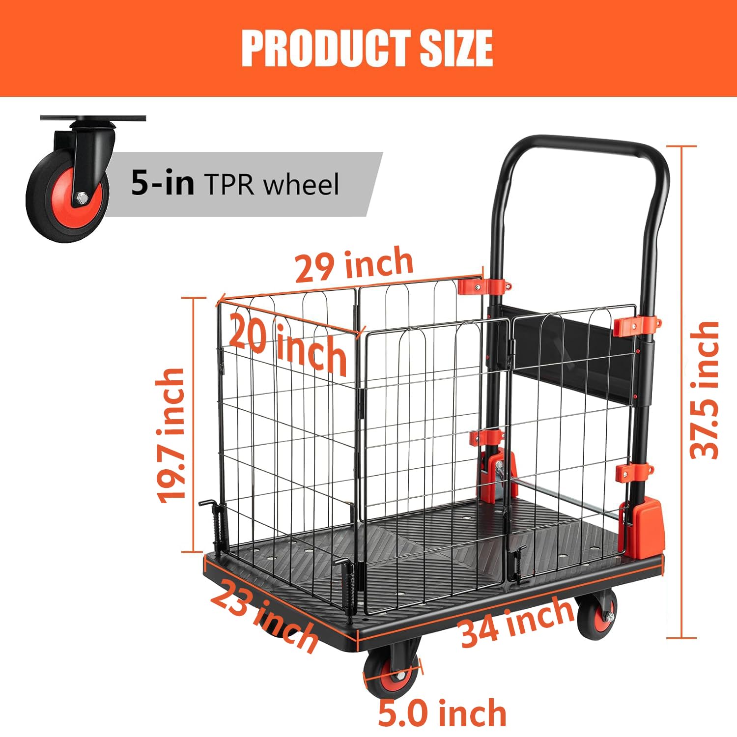 Welbuilt 300 kg Capacity Cage Platform Trolley for Heavy Weight/Material Handling Goods Trolley for Home, Office, Warehouse & Industries - 60cm x 90cm (5" Wheel/Black)
