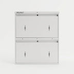WELBUILT Double Decker Metal Shoe Rack for Home | Capacity-12 Pairs, 2 Door 4 Shelf | H-34, W-29, D-9" (inches)| Shoe Cabinet for Home with Lock | Wall Mount - DIY | 100% Powder Coated | Full White
