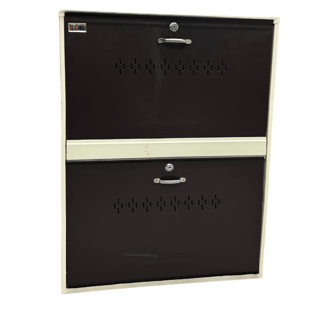 Double Decker Metal Shoe Rack for Home | Capacity-12 Pairs, 2 Door 4 Shelf | H-34, W-26, D-9.5" (inches)| Shoe Cabinet for Home with Lock | Wall Mount - DIY | 100% Powder Coated | White