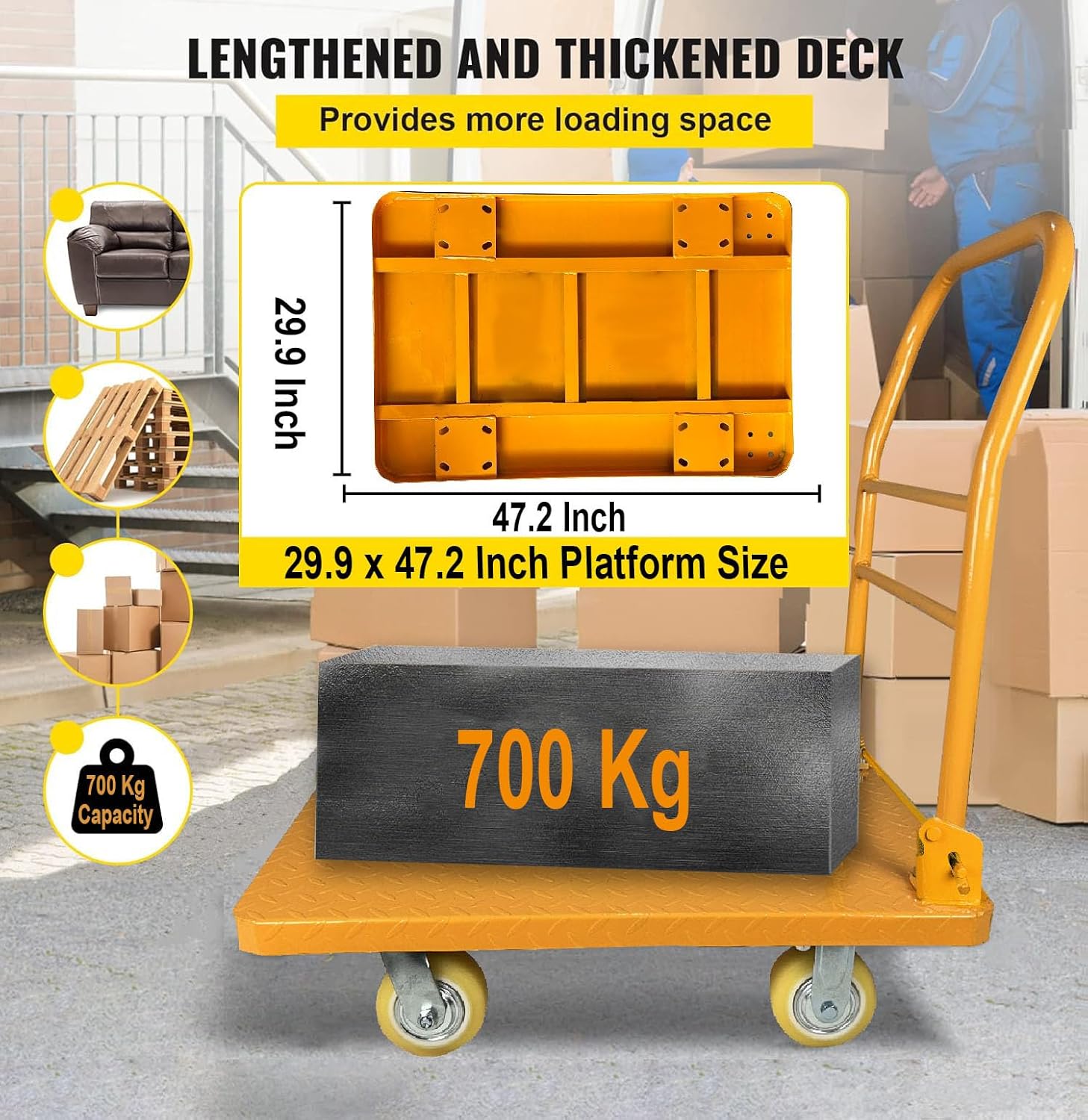 Welbuilt 700 kg Capacity Heavy Duty Iron Platform Trolley with 360° Degree Swivel Wheels - Yellow-Trollays-Welbuilt Products-Aman Overseas