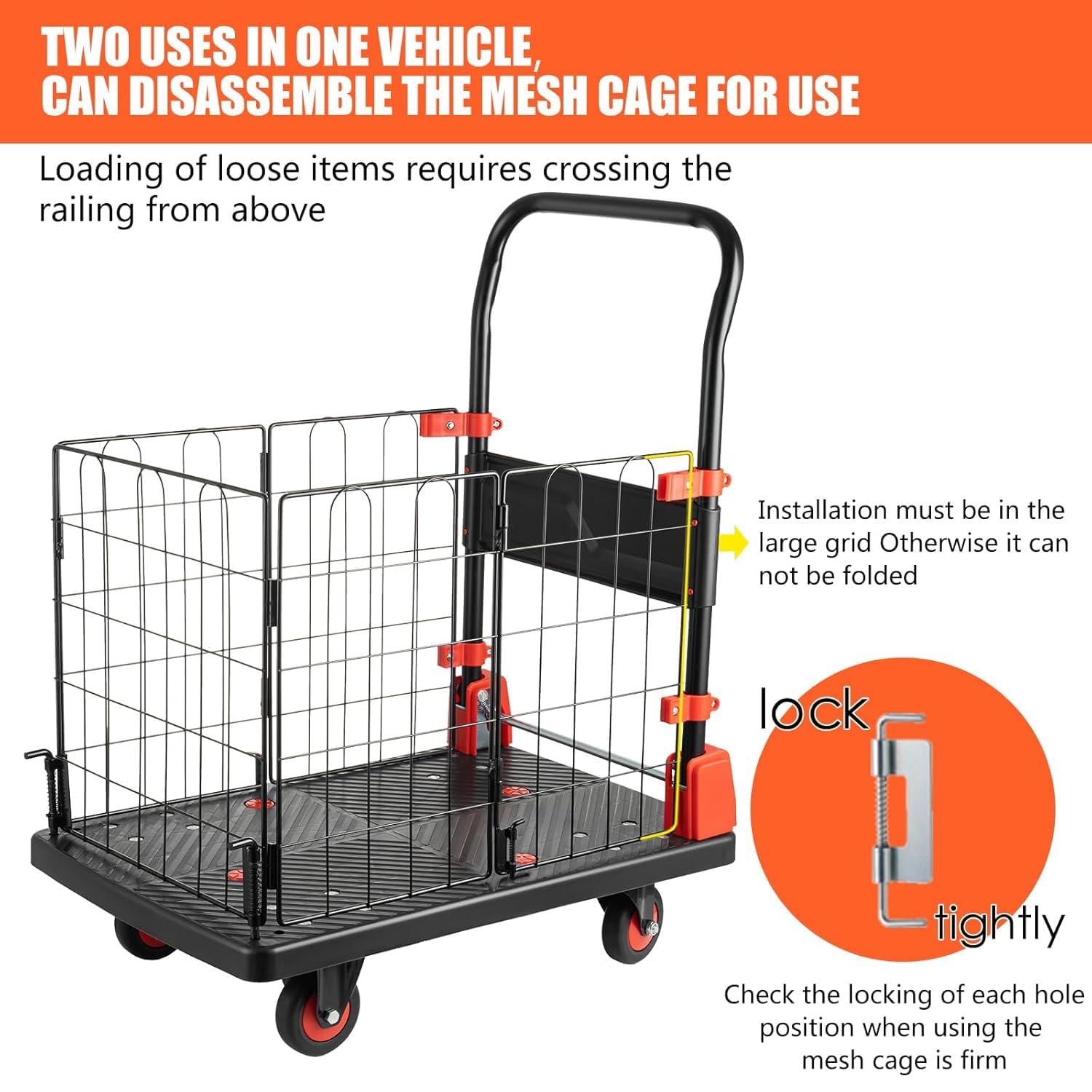 Welbuilt 300 kg Capacity Cage Platform Trolley for Heavy Weight/Material Handling Goods Trolley for Home, Office, Warehouse & Industries - 60cm x 90cm (5" Wheel/Black)