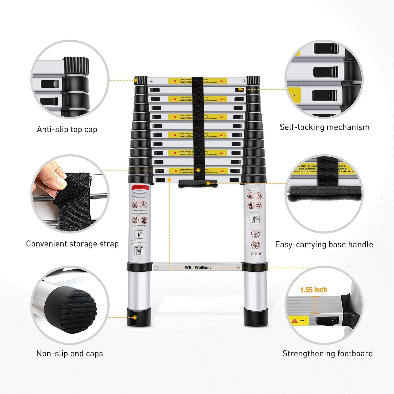 Welbuilt Telescopic Aluminium Ladder 14.5 feet | EN131 Certified Foldable Multipurpose Step Ladder for Home & Outdoor use-Ladders-Welbuilt Products-Aman Overseas