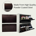 Double Decker Metal Shoe Rack for Home | Capacity-12 Pairs, 2 Door 4 Shelf | H-34, W-29, D-9" (inches)| Shoe Cabinet for Home with Lock | Wall Mount - DIY | 100% Powder Coated | White & Brown