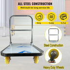 Welbuilt 1000 Kg Capacity SS304 Stainless Steel Foldable Platform Trolley for Lifting Heavy Weight with 360° Degree Swivel Wheels