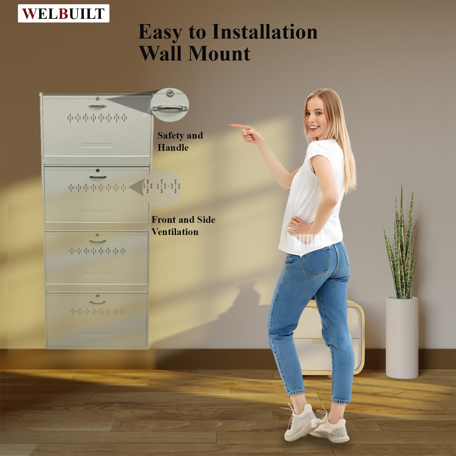 Double Decker Metal Shoe Rack for Home | Capacity-24 Pairs, 4 Door 8 Shelf | H-69, W-26, D-9.5" (inches)| Shoe Cabinet for Home with Lock | Wall Mount - DIY | 100% Powder Coated | White