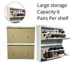 Double Decker Metal Shoe Rack for Home | Capacity-12 Pairs, 2 Door 4 Shelf | H-34, W-29, D-9" (inches)| Shoe Cabinet for Home with Lock | Wall Mount - DIY | 100% Powder Coated | White & Biscuits
