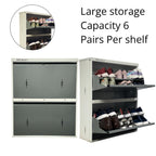 WELBUILT Double Decker Metal Shoe Rack for Home | Capacity-12 Pairs, 2 Door 4 Shelf | H-34, W-29, D-9" (inches)| Shoe Cabinet for Home with Lock | Wall Mount - DIY | 100% Powder Coated | White & Grey