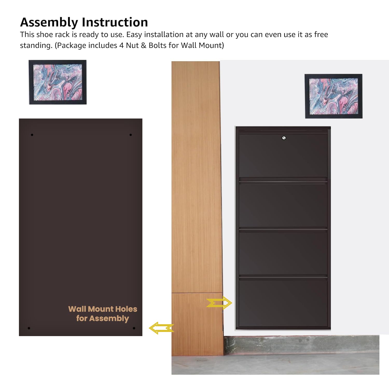 21" Wall Mounted Metal Shoe Rack 4 Door | 8-10 Pairs Footwear | Shoe Chappal Stand Organizer with Lock