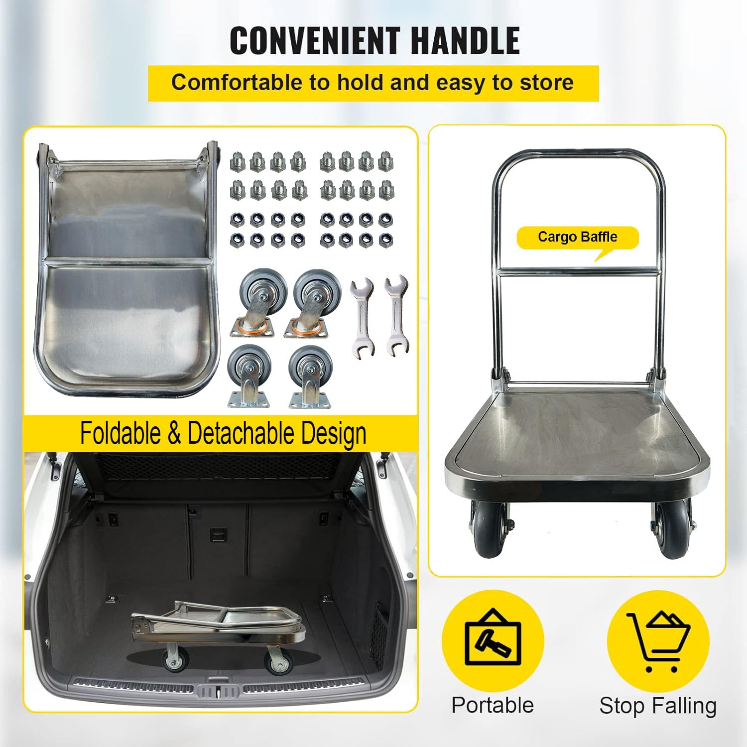 Welbuilt 300 Kg Capacity Stainless Steel Foldable Platform Trolley with 360 Degree Swivel Wheels-Trollays-Welbuilt Products-Aman Overseas