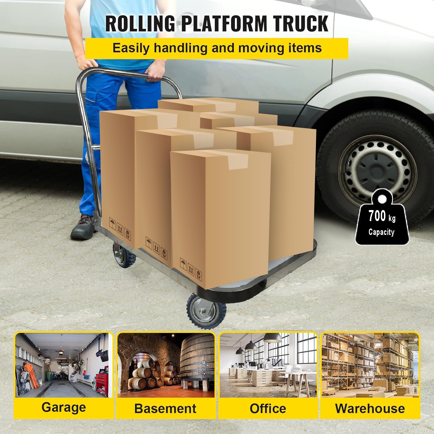 Welbuilt® 700 kg Capacity Portable Stainless Steel Platform Trolley for Lifting Heavy Weight-Trollays-Welbuilt Products-Aman Overseas