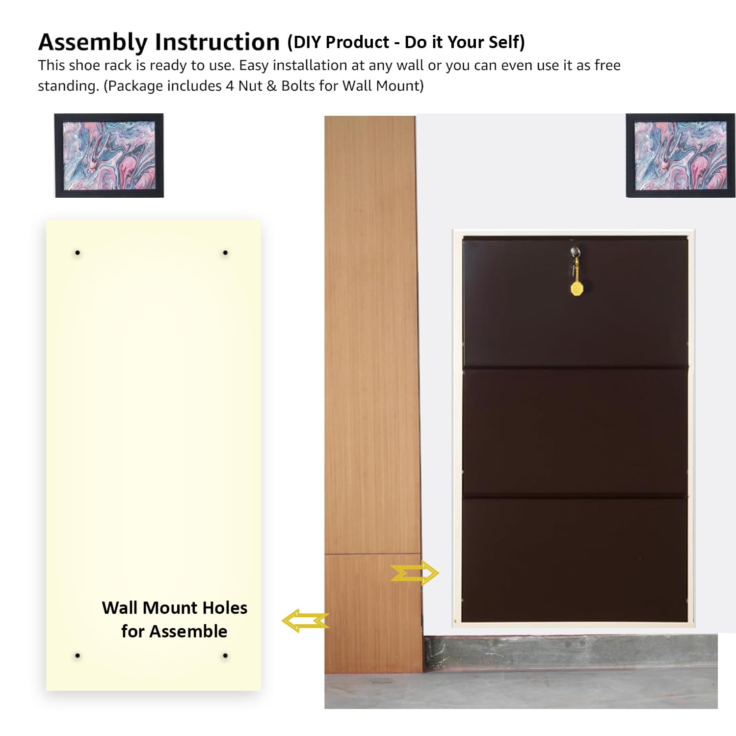 26" Wall Mounted Metal Shoe Rack 3 Door | 9 Pairs Footwear | Shoe Chappal Stand Organizer with Lock