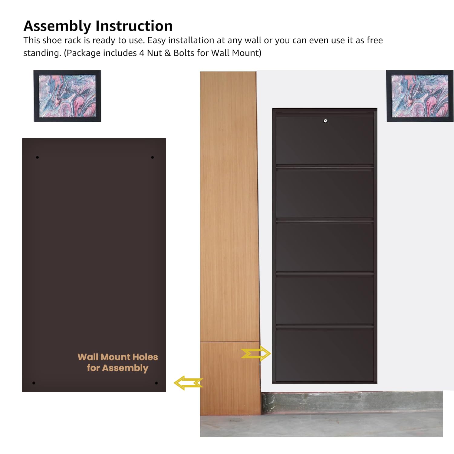 32" Wall Mounted Metal Shoe Rack 4 Door | 14-16 Pairs Footwear | Shoe Chappal Stand Organizer with Lock