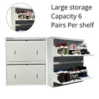 WELBUILT Double Decker Metal Shoe Rack for Home | Capacity-12 Pairs, 2 Door 4 Shelf | H-34, W-29, D-9" (inches)| Shoe Cabinet for Home with Lock | Wall Mount - DIY | 100% Powder Coated | Full White