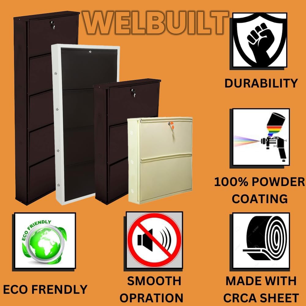 26" Wall Mounted Double Decker Metal Shoe Rack 4 Door | 24 Pairs Footwear | Shoe Chappal Stand Organizer with Lock