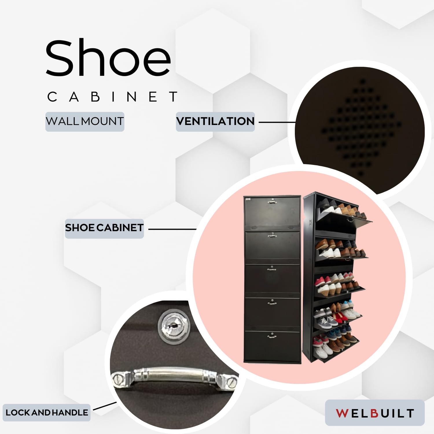 Metal Shoe Rack 30 Pairs Capacity | H-79'' W-26'' D-9.5'' |Wall Mounted Powder Coated 5 Door 10 Shelves Double Decker (Full Brown)