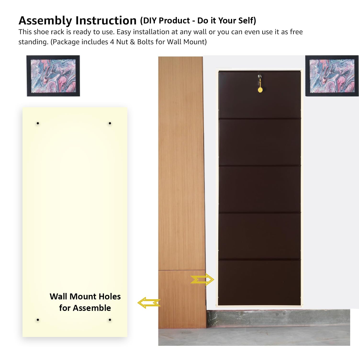 26" Wall Mounted Metal Shoe Rack 5 Door | 15 Pairs Footwear | Shoe Chappal Stand Organizer with Lock