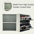 WELBUILT Double Decker Metal Shoe Rack for Home | Capacity-12 Pairs, 2 Door 4 Shelf | H-34, W-29, D-9" (inches)| Shoe Cabinet for Home with Lock | Wall Mount - DIY | 100% Powder Coated | White & Grey