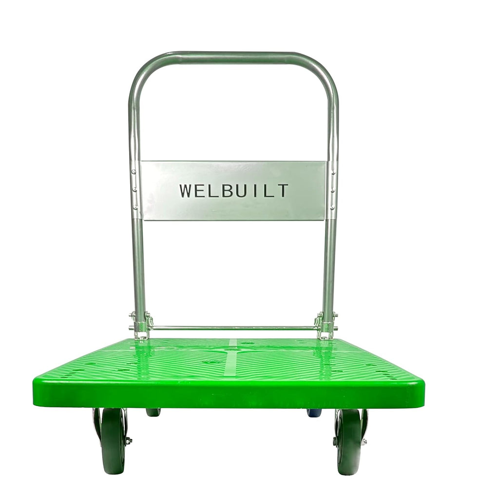 Welbuilt 300kg Foldable Plastic Platform Trolley | 360° Swivel Wheels | Material Handling Cart | Green