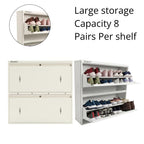WELBUILT Double Decker Metal Shoe Rack | Capacity-16 Pairs, 2 Door 4 Shelf | H-34, W-35, D-9.5" (inches)| Shoe Cabinet for Home with Lock | Wall Mount - DIY | 100% Powder Coated | Full White