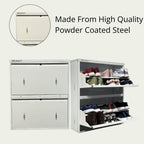 WELBUILT Double Decker Metal Shoe Rack for Home | Capacity-12 Pairs, 2 Door 4 Shelf | H-34, W-29, D-9" (inches)| Shoe Cabinet for Home with Lock | Wall Mount - DIY | 100% Powder Coated | Full White
