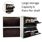 Double Decker Metal Shoe Rack for Home | Capacity-12 Pairs, 2 Door 4 Shelf | H-34, W-29, D-9" (inches)| Shoe Cabinet for Home with Lock | Wall Mount - DIY | 100% Powder Coated | White & Brown
