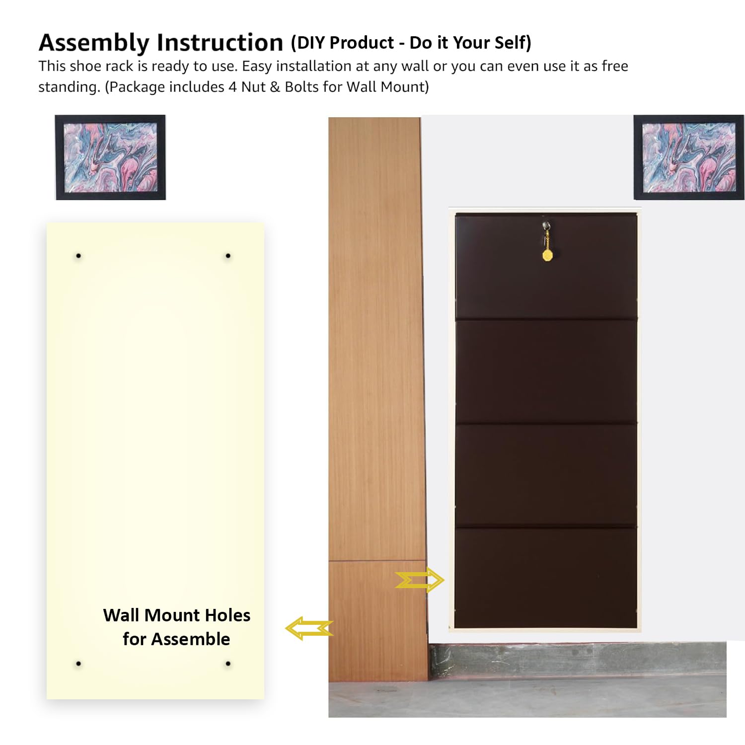 26" Wall Mounted Metal Shoe Rack 4 Door | 12 Pairs Footwear | Shoe Chappal Stand Organizer with Lock
