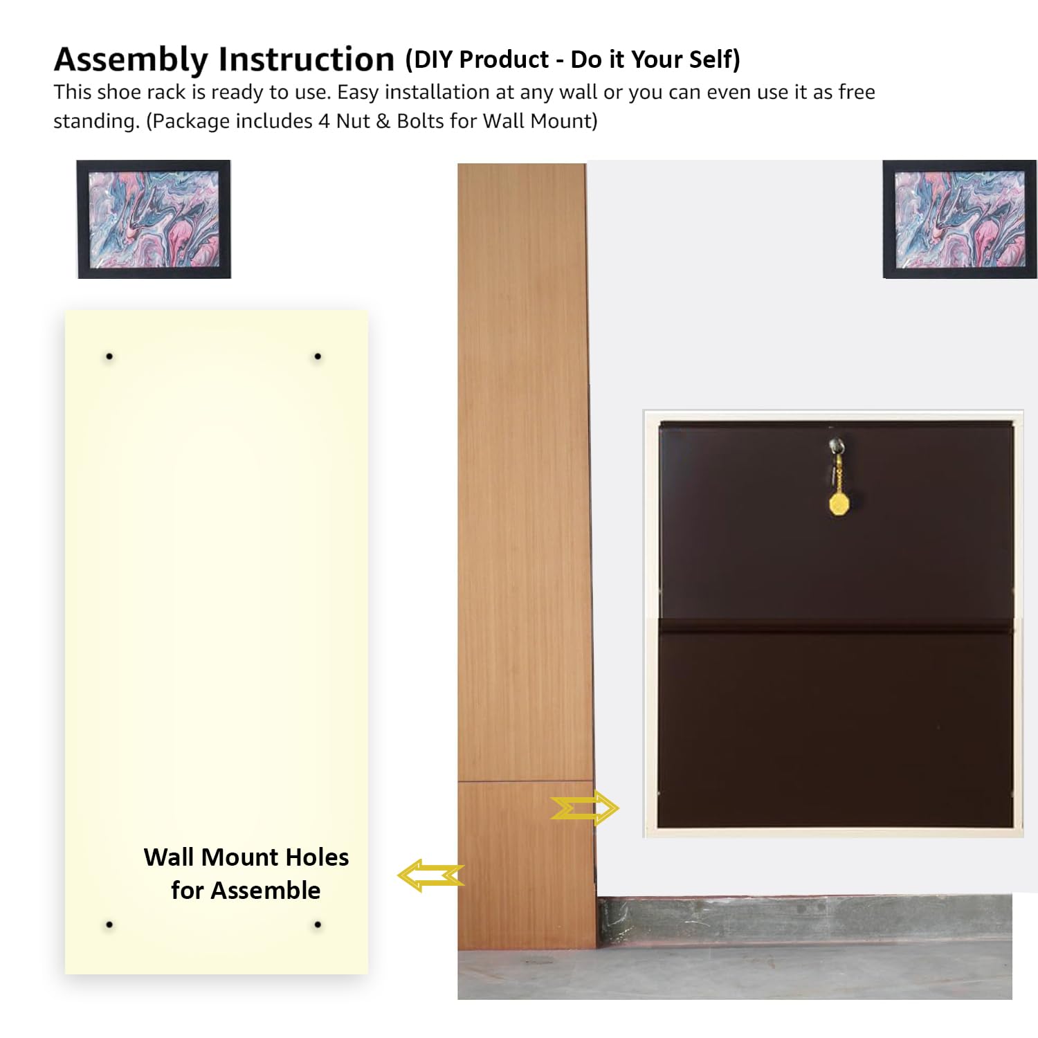 26" Wall Mounted Double Decker Metal Shoe Rack 2 Door | 12 Pairs Footwear | Shoe Chappal Stand Organizer with Lock