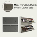 Double Decker Metal Shoe Rack | Capacity-16 Pairs, 2 Door 4 Shelf | H-34, W-35, D-9.5" (inches)| Shoe Cabinet for Home with Lock | Wall Mount - DIY | 100% Powder Coated | White & Grey