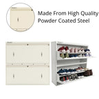 WELBUILT Double Decker Metal Shoe Rack | Capacity-16 Pairs, 2 Door 4 Shelf | H-34, W-35, D-9.5" (inches)| Shoe Cabinet for Home with Lock | Wall Mount - DIY | 100% Powder Coated | Full White