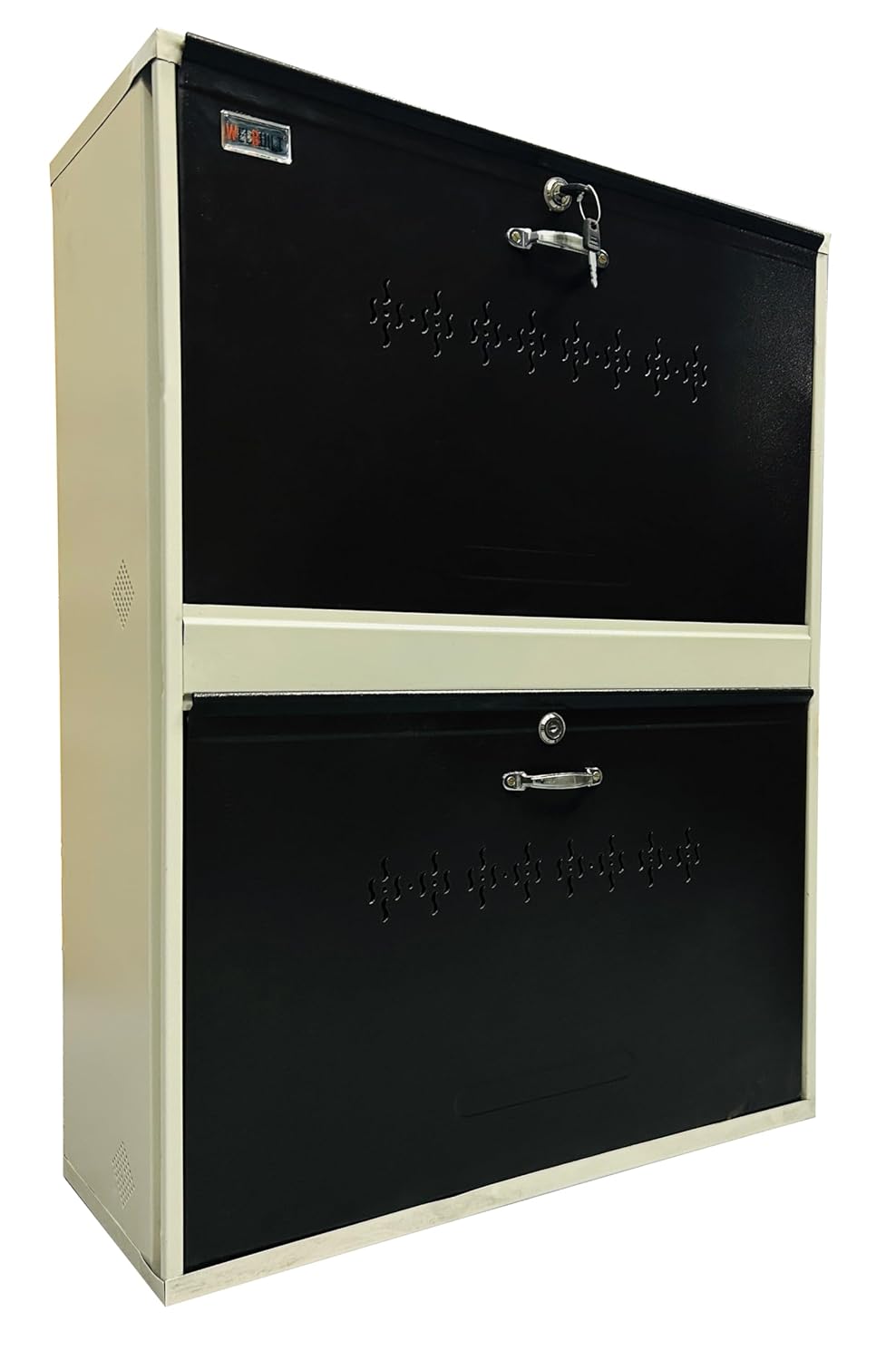 26" Wall Mounted Double Decker Metal Shoe Rack 2 Door | 12 Pairs Footwear | Shoe Chappal Stand Organizer with Lock