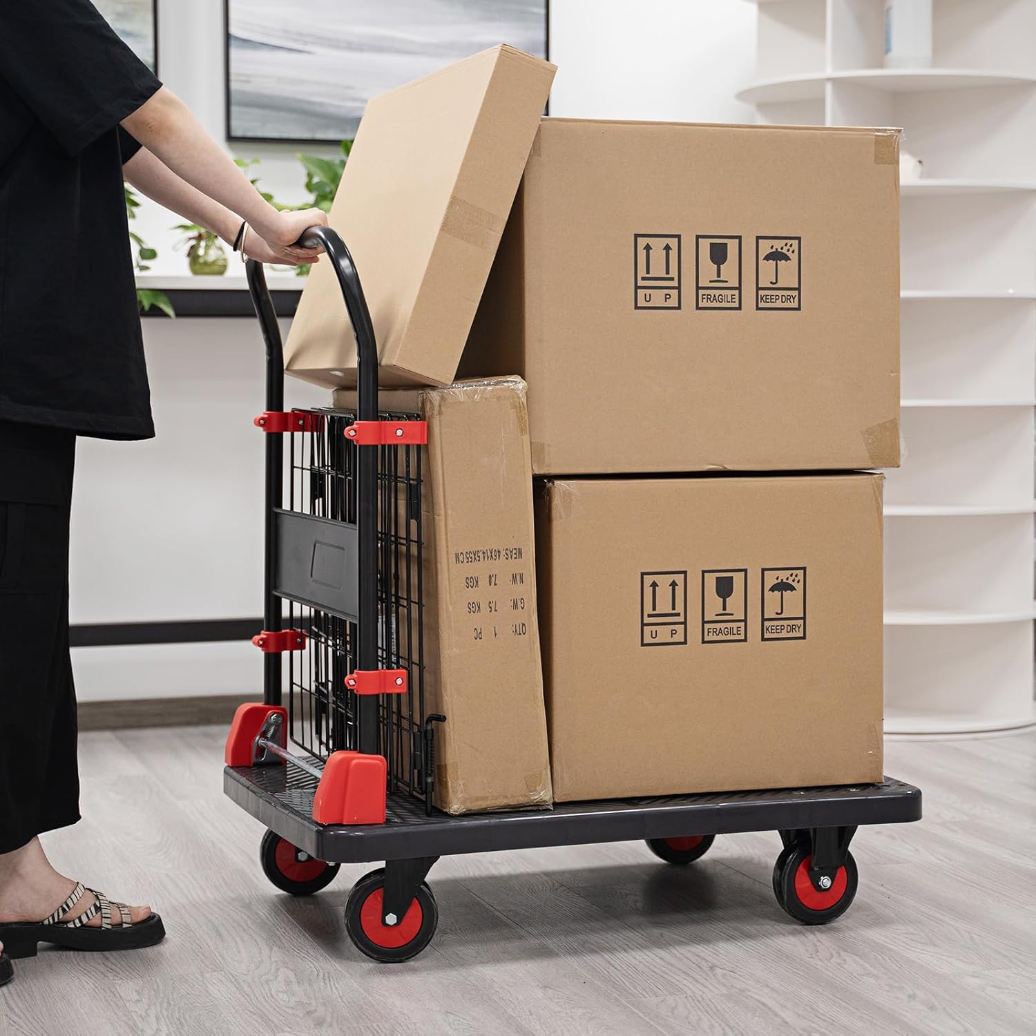 Welbuilt 300 kg Capacity Cage Platform Trolley for Heavy Weight/Material Handling Goods Trolley for Home, Office, Warehouse & Industries - 60cm x 90cm (5" Wheel/Black)