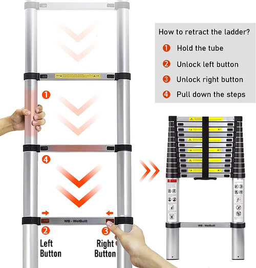 Aluminium Telescopic Ladder | En131 Certified Foldable Multipurpose Step Ladder for Home & Outdoor Use (20.5 Feet)-Ladders-Welbuilt Products-Aman Overseas